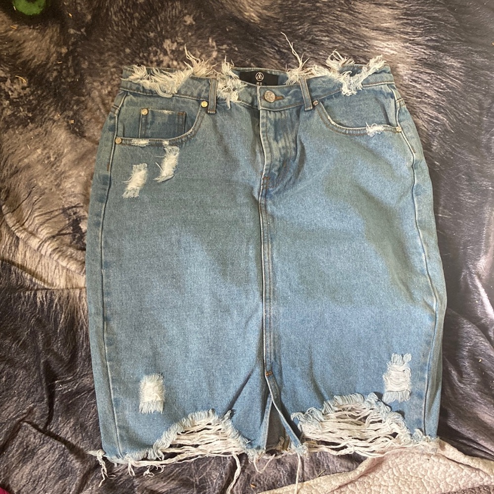 Distressed Denim Skirt